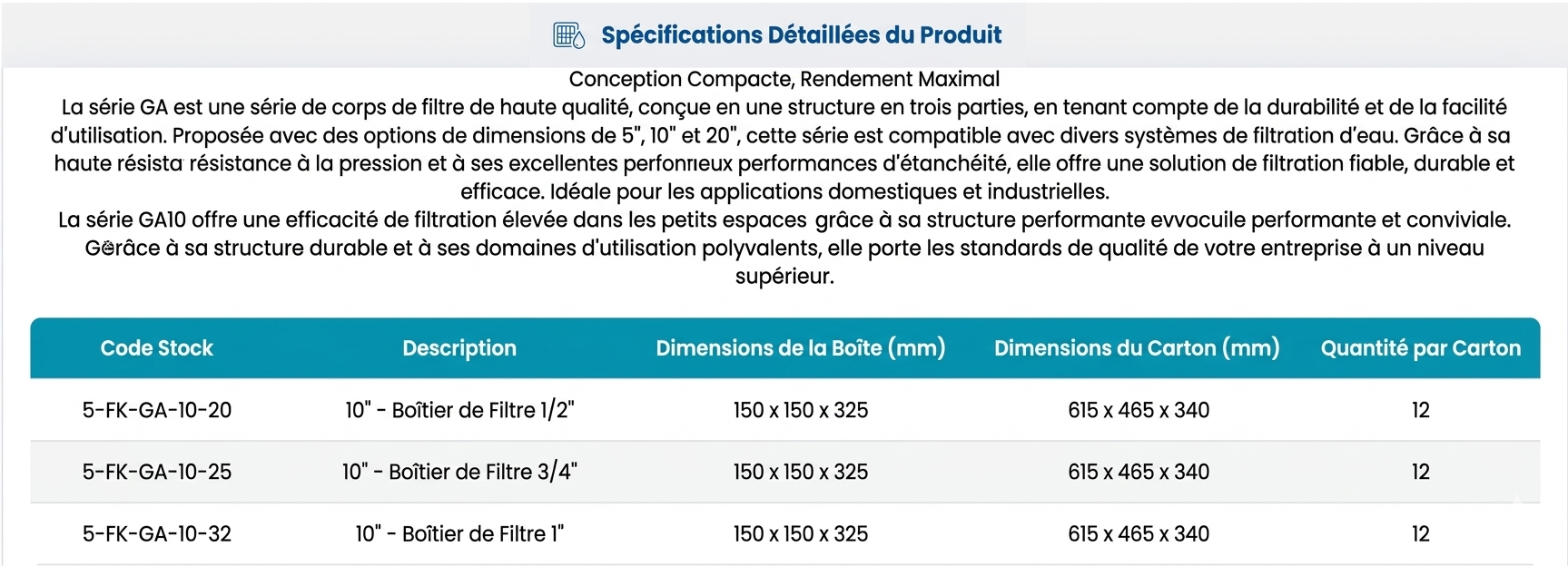 Spécifications Série GA10