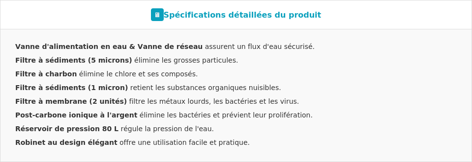 Spécifications Aquaglass ROO 400 – purificateur d’eau