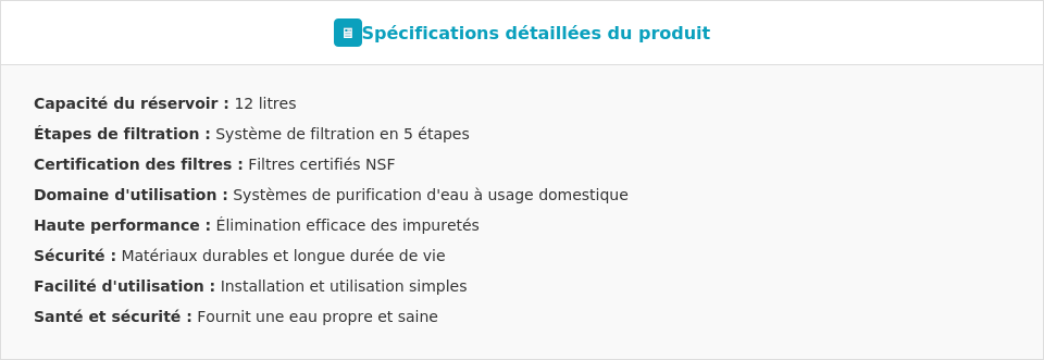 Spécifications Modèle 321 – purificateur d’eau